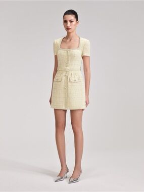 EUC Self-Portrait Yellow Boucle Mini Dress Size 8